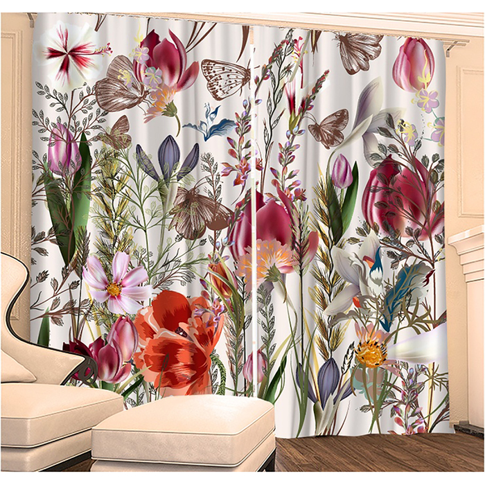 Фотошторы "Бабочки в Цветах" 145х260 см 2шт, габардин 160гр/м2, пэ100%