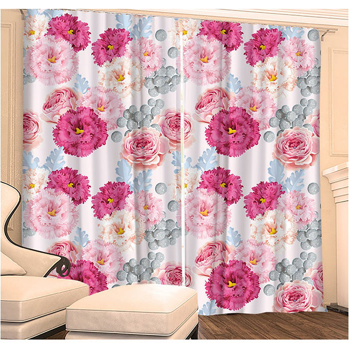 Фотошторы "Кудрявые Цветы" 145х260 см 2шт, габардин 160гр/м2, пэ100%