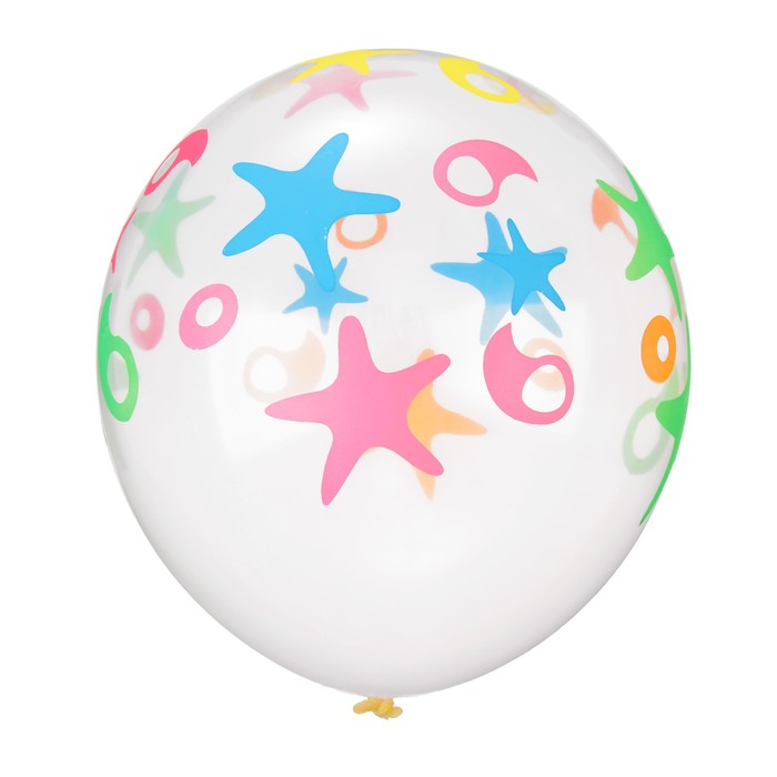Шар латексный 12" "Морские звёзды", неон, прозрачный, набор 5 шт.