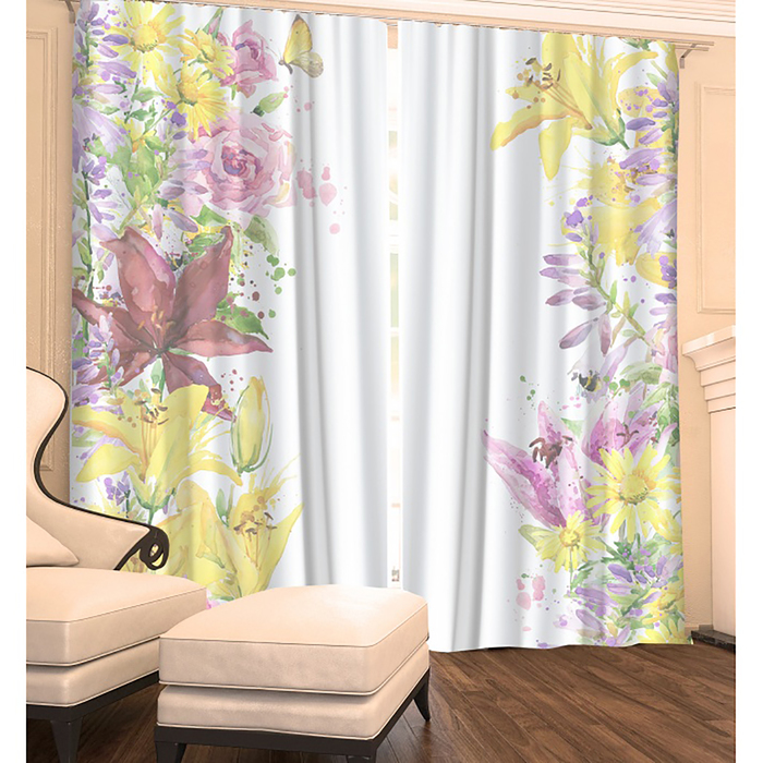 Фотошторы "Цветы Лета 02" 145х260 см 2шт, габардин 160гр/м2, пэ100%