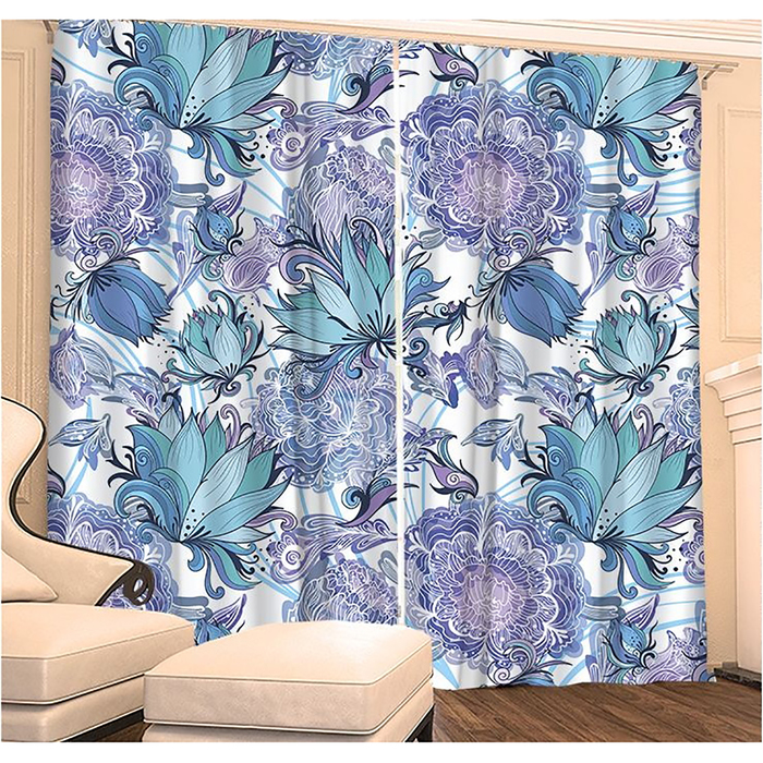 Фотошторы "Голубой Пион" 145х260 см 2шт, габардин 160гр/м2, пэ100%