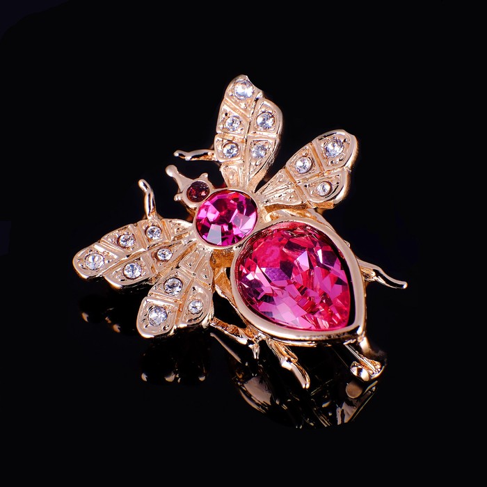 Брошь "Це-Це", цвет розовый в золоте