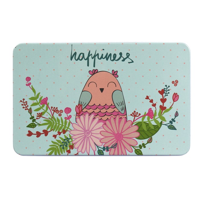 Шкатулка металл прямоугольник "Счастливый птенчик в цветах" 5,5х18х12 см