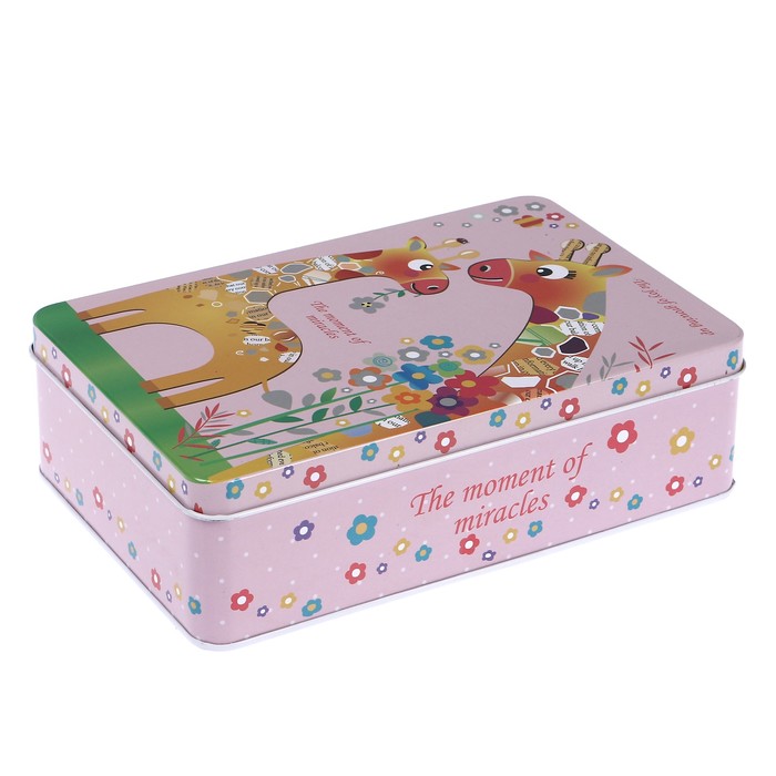 Шкатулка металл прямоугольник "Жирафики" 5,5х18х12 см