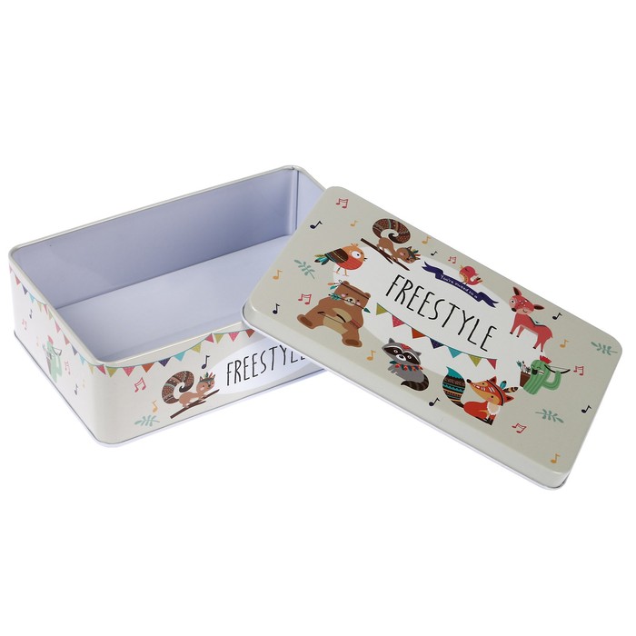 Шкатулка металл прямоугольник "Зверята-индейцы" 5,5х18х12 см