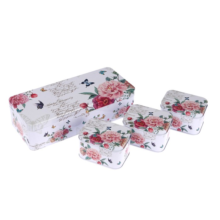 Шкатулка металл прямоугольник "Летний цвет" (набор 4 штуки) 6,5х25х11 см