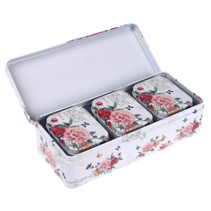 Шкатулка металл прямоугольник "Летний цвет" (набор 4 штуки) 6,5х25х11 см