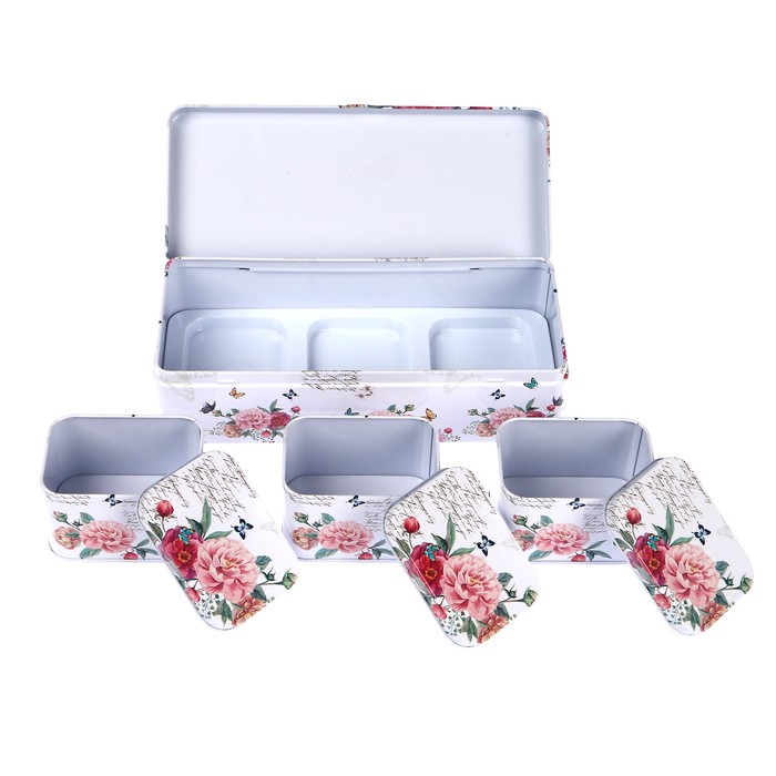 Шкатулка металл прямоугольник "Летний цвет" (набор 4 штуки) 6,5х25х11 см