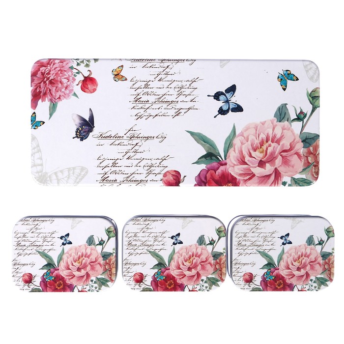 Шкатулка металл прямоугольник "Летний цвет" (набор 4 штуки) 6,5х25х11 см