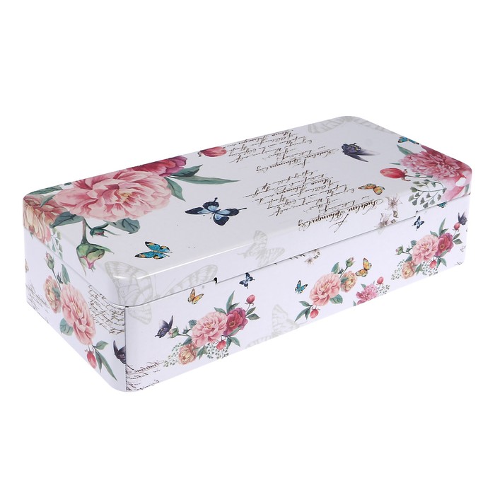 Шкатулка металл прямоугольник "Летний цвет" (набор 4 штуки) 6,5х25х11 см