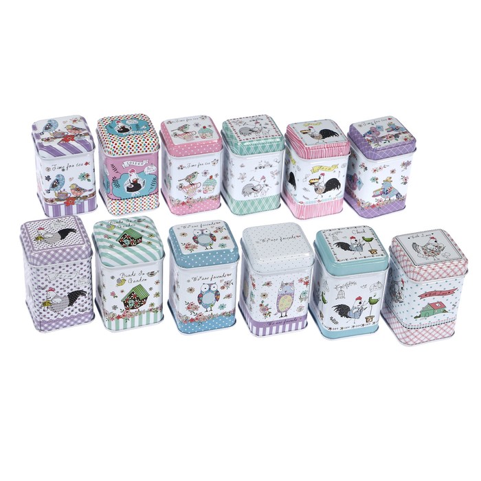 Шкатулка металл "Птички нарисованные" МИКС 7х4,5х4,5 см