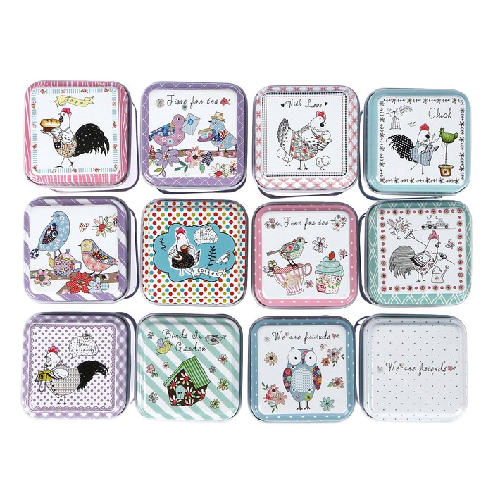 Шкатулка металл "Птички нарисованные" МИКС 7х4,5х4,5 см