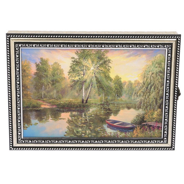 Ключница пластик "Лодка на реке" 25х35 см