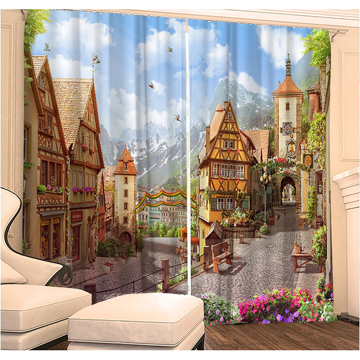 Фотошторы "Птицы над Зальцбургом" 145х260 см 2шт, габардин 160гр/м2, пэ100%