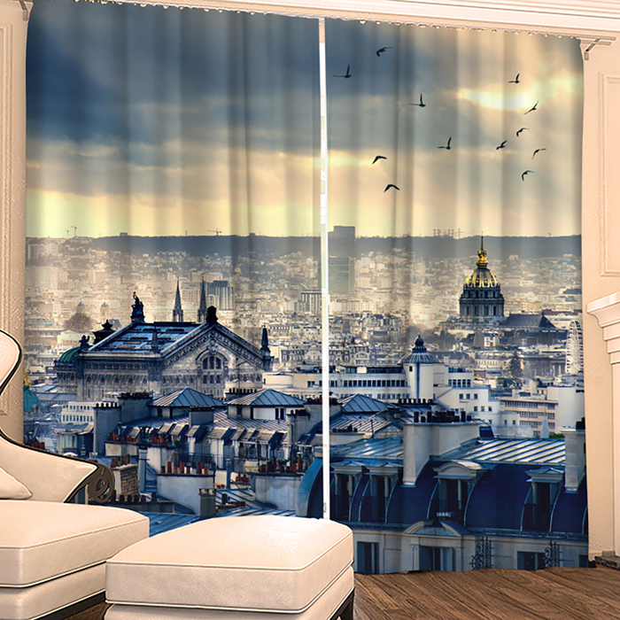 Фотошторы "Синие Крыши" 145х260 см 2шт, габардин 160гр/м2, пэ100%