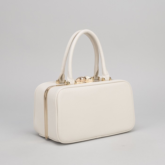 Сумка женская, 2 отдела на фермуаре, наружный карман, длинный ремень, цвет бежевый