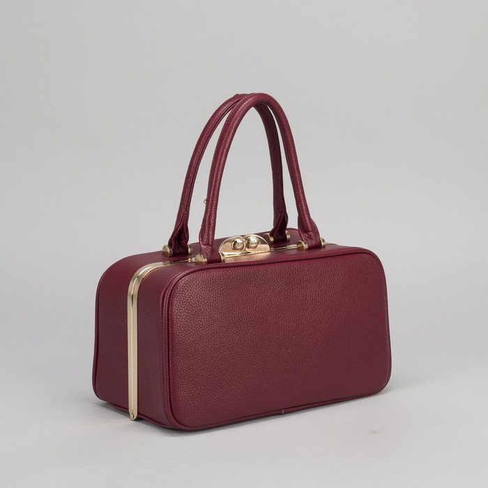 Сумка женская, 2 отдела на фермуаре, наружный карман, длинный ремень, цвет бордовый