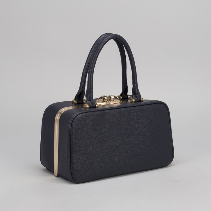 Сумка женская, 2 отдела на фермуаре, наружный карман, длинный ремень, цвет синий