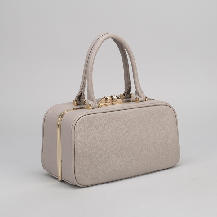 Сумка женская, 2 отдела на фермуаре, наружный карман, длинный ремень, цвет серый