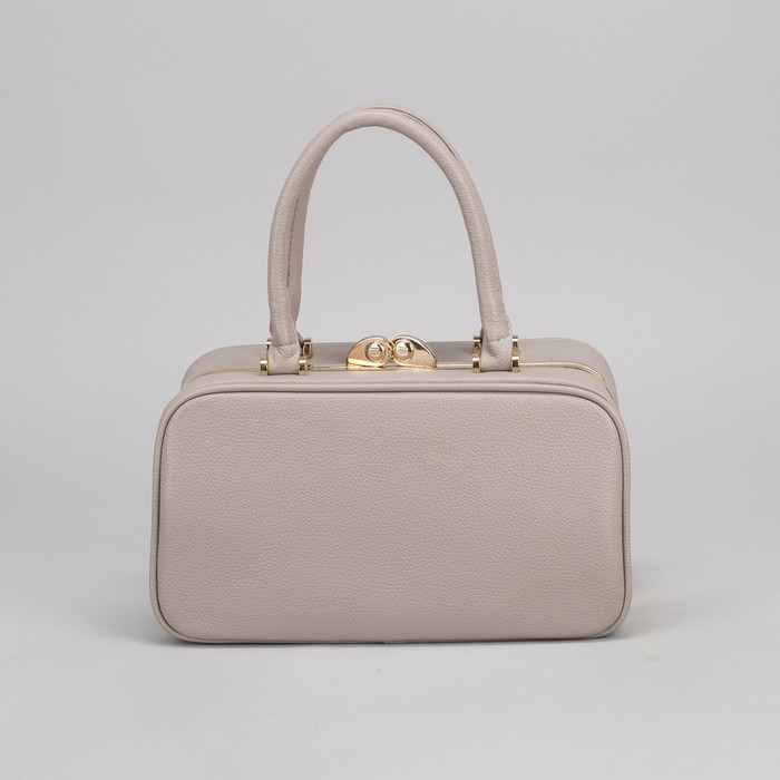 Сумка женская, 2 отдела на фермуаре, наружный карман, длинный ремень, цвет серый