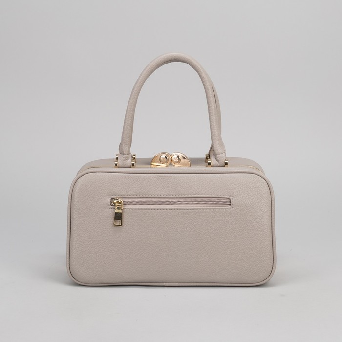 Сумка женская, 2 отдела на фермуаре, наружный карман, длинный ремень, цвет серый