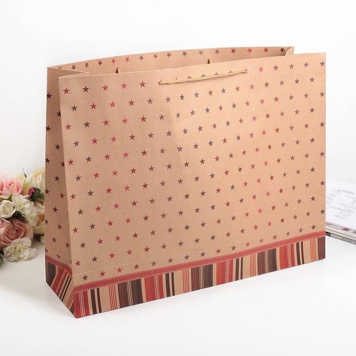 Пакет крафт "Звёзды", 49 х 13 х 38 см