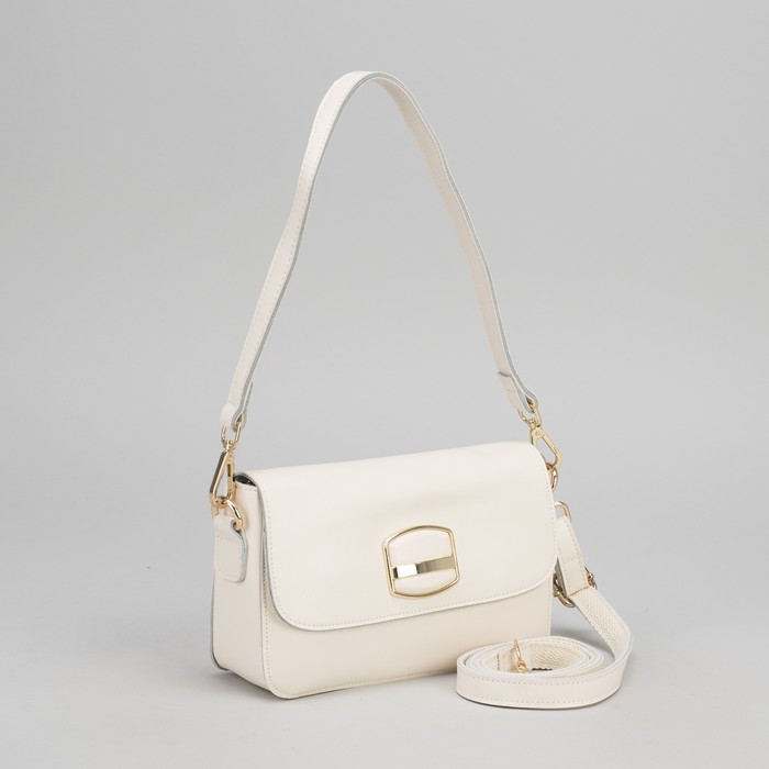 Сумка женская, отдел с перегородкой на молнии, наружный карман, длинный ремень, цвет молочный
