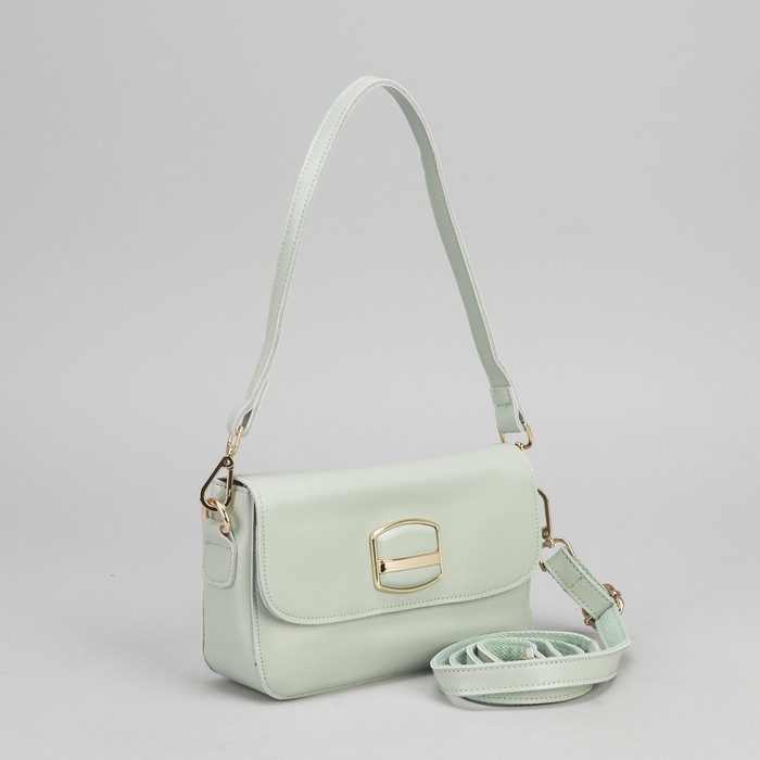 Сумка женская, отдел с перегородкой на молнии, наружный карман, длинный ремень, цвет мятный