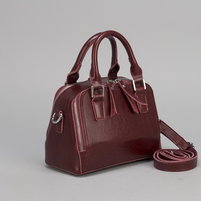 Сумка женская, 2 отдела на молниях, длинный ремень, цвет бордовый