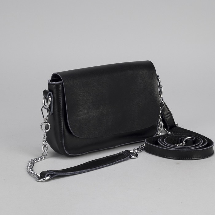 Сумка женская, отдел с перегородкой на молнии, наружный карман, цепь, длинный ремень, цвет чёрный