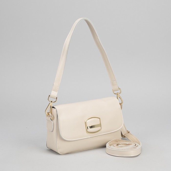 Сумка женская, отдел с перегородкой на молнии, наружный карман, длинный ремень, цвет пудровый