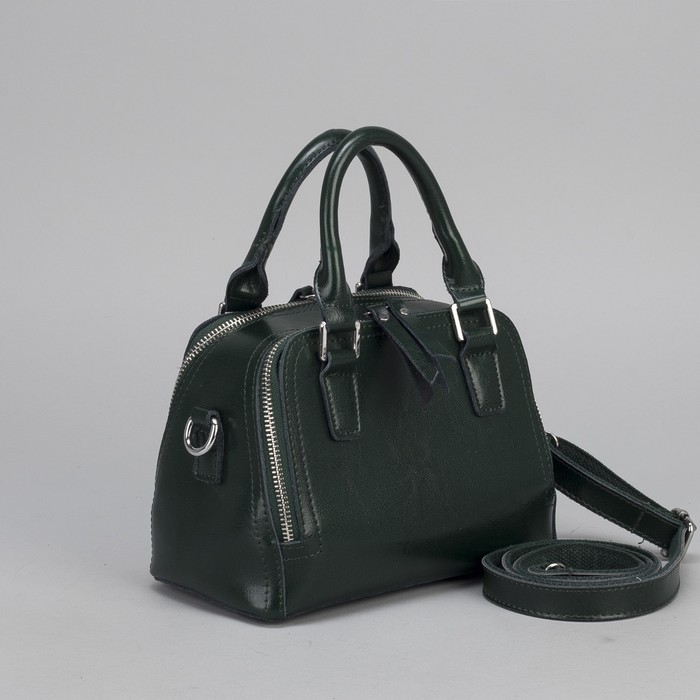 Сумка женская, 2 отдела на молниях, длинный ремень, цвет зелёный