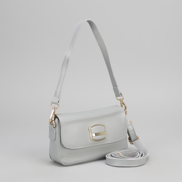 Сумка женская, отдел с перегородкой на молнии, наружный карман, длинный ремень, цвет серо-голубой