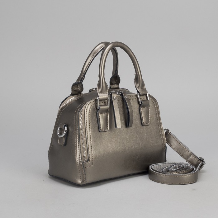 Сумка женская, 2 отдела на молниях, длинный ремень, цвет бронзовый