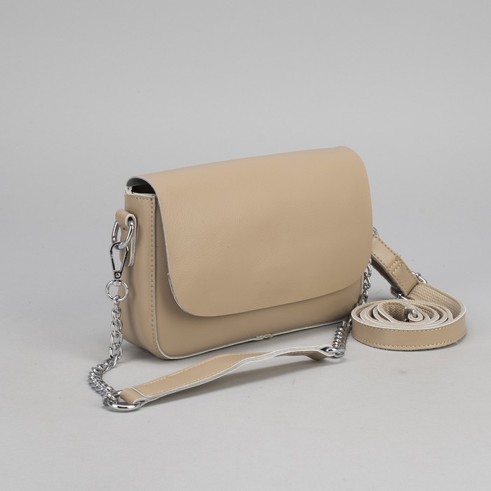 Сумка женская, отдел с перегородкой на молнии, наружный карман, цепь, длинный ремень, цвет хаки