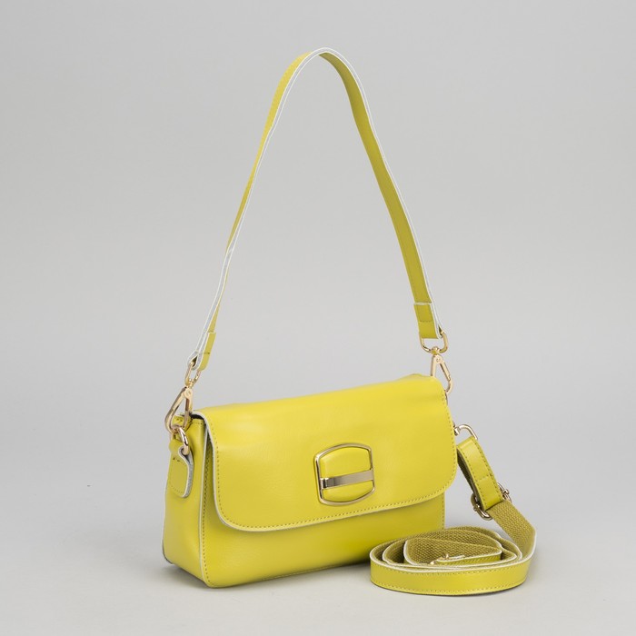 Сумка женская, отдел с перегородкой на молнии, наружный карман, длинный ремень, цвет лимонный