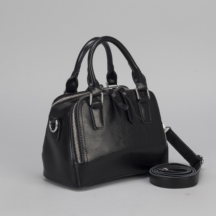 Сумка женская, 2 отдела на молниях, длинный ремень, цвет чёрный