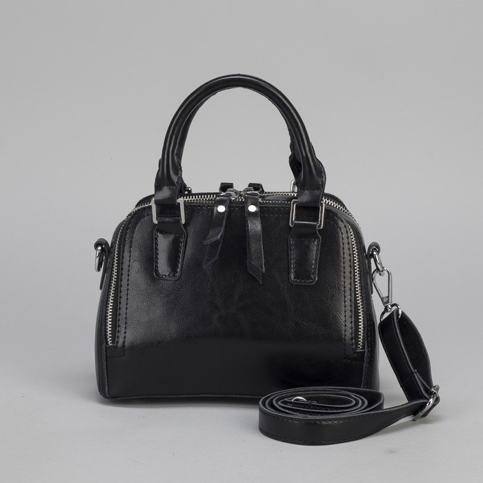 Сумка женская, 2 отдела на молниях, длинный ремень, цвет чёрный