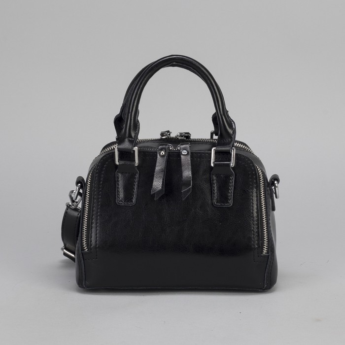 Сумка женская, 2 отдела на молниях, длинный ремень, цвет чёрный