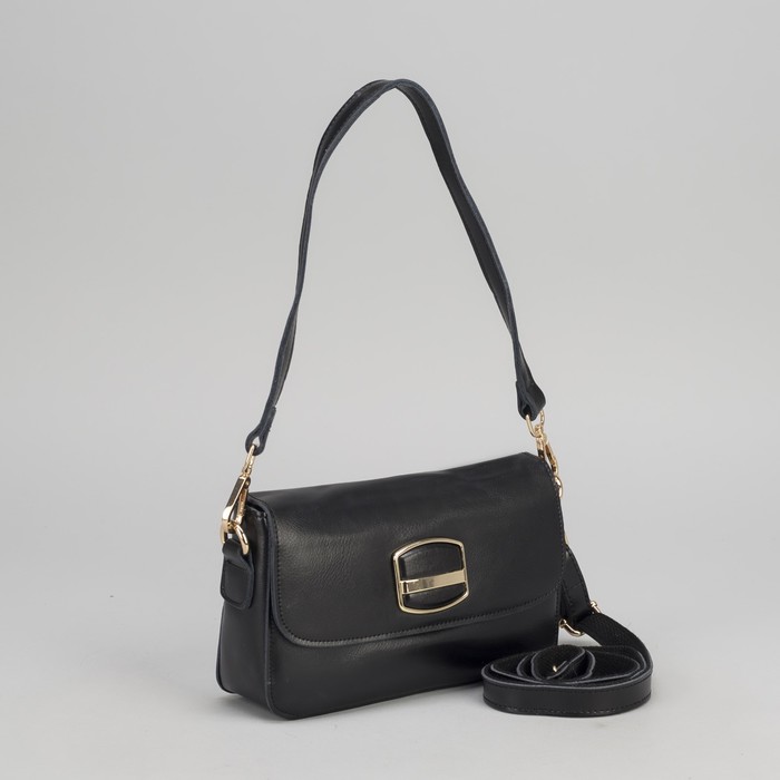 Сумка женская, отдел с перегородкой на молнии, наружный карман, длинный ремень, цвет чёрный