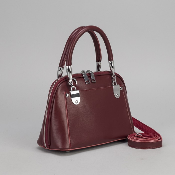 Сумка женская, отдел с перегородкой на молнии, 2 наружных кармана, длинный ремень, цвет бордовый