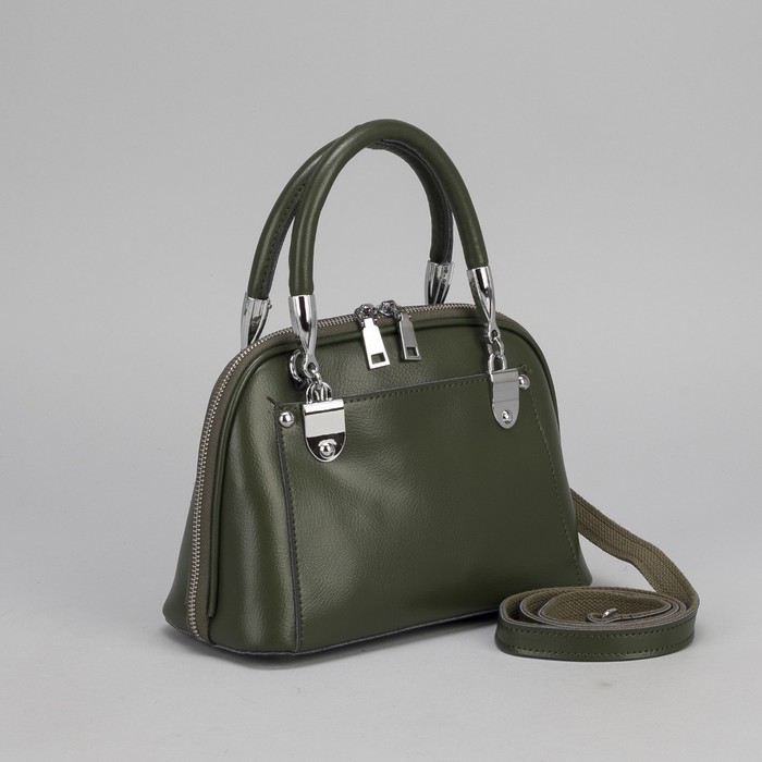 Сумка женская, отдел с перегородкой на молнии, 2 наружных кармана, длинный ремень, цвет зелёный