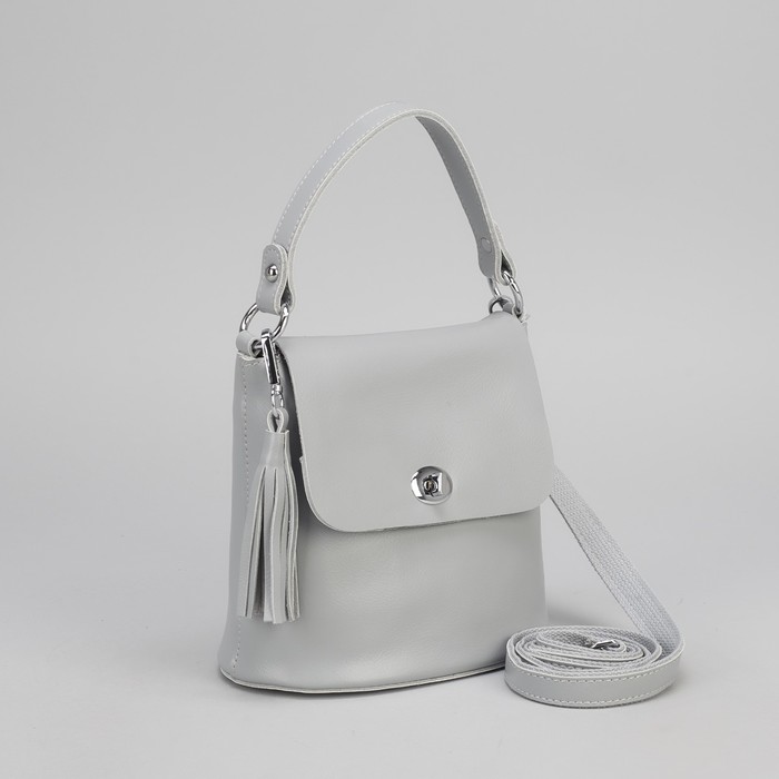 Сумка женская, отдел на молнии, наружный карман, длинный ремень, цвет серый