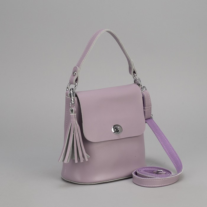 Сумка женская, отдел на молнии, наружный карман, длинный ремень, цвет сиреневый