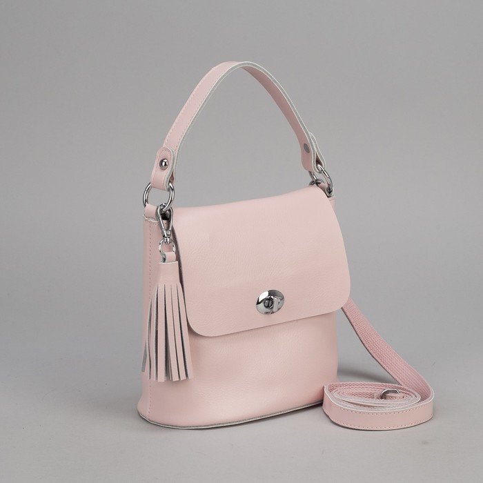 Сумка женская, отдел на молнии, наружный карман, длинный ремень, цвет пудровый