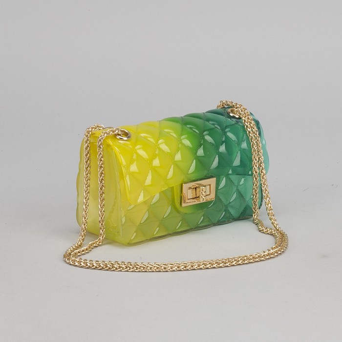 Сумка женская, отдел с перегородкой на замке, длинная цепь, цвет зелёный/жёлтый