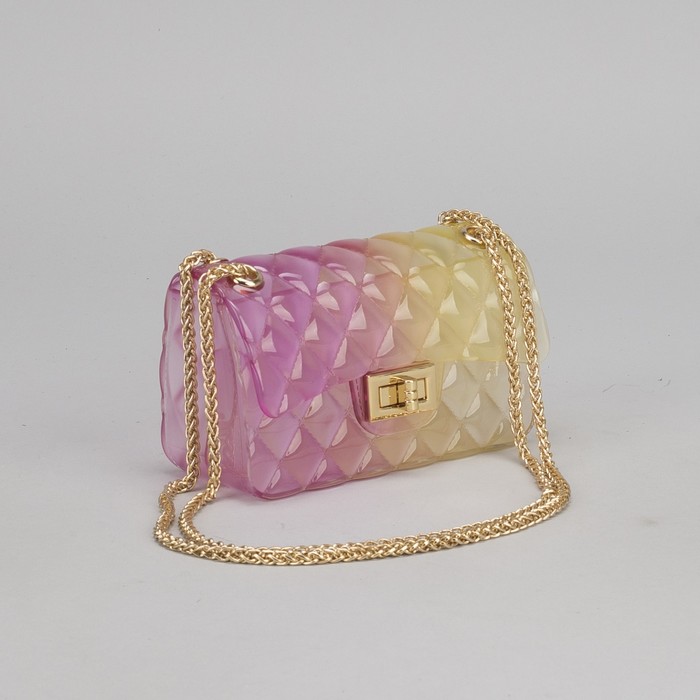 Сумка женская, отдел с перегородкой на замке, длинная цепь, цвет розовый/жёлтый