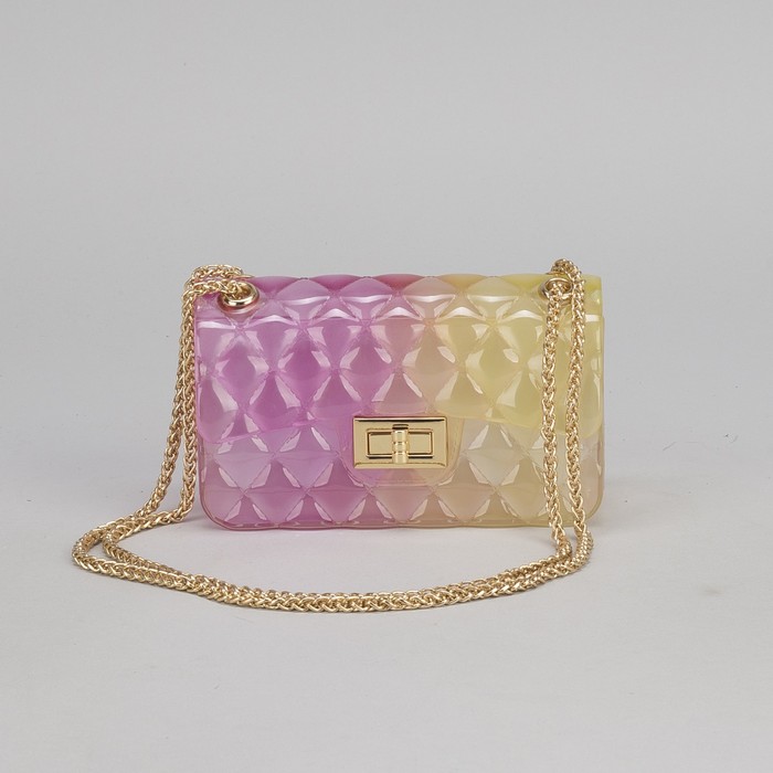 Сумка женская, отдел с перегородкой на замке, длинная цепь, цвет розовый/жёлтый