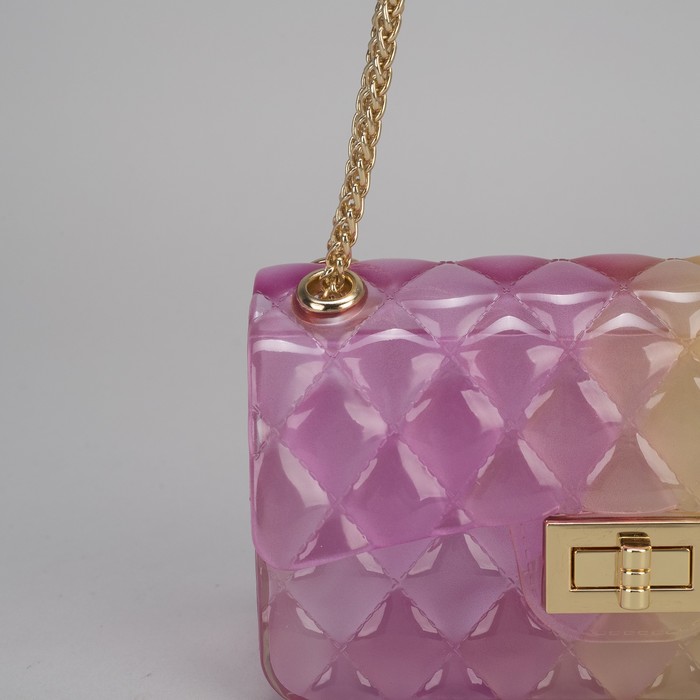 Сумка женская, отдел с перегородкой на замке, длинная цепь, цвет розовый/жёлтый