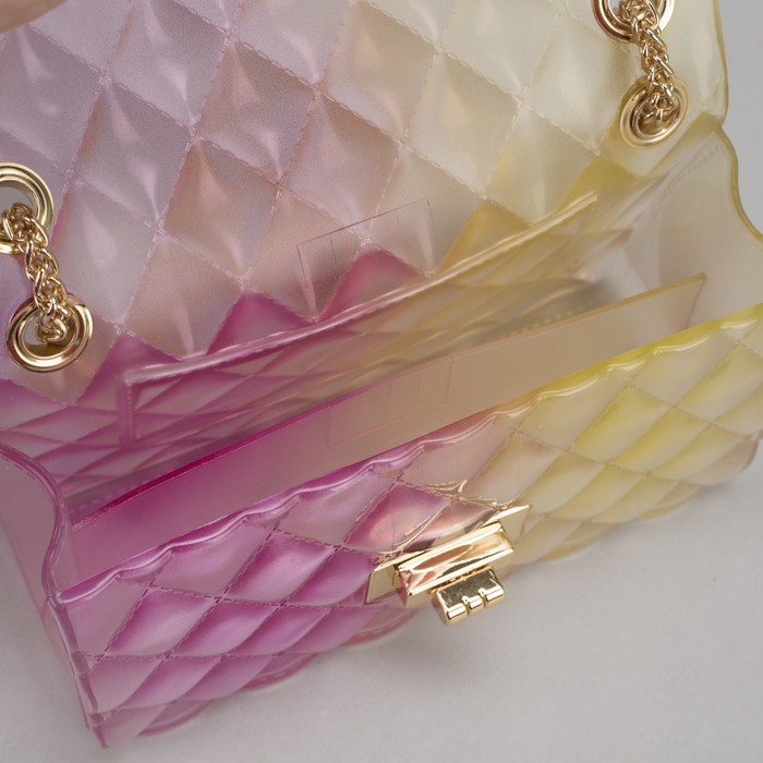 Сумка женская, отдел с перегородкой на замке, длинная цепь, цвет розовый/жёлтый